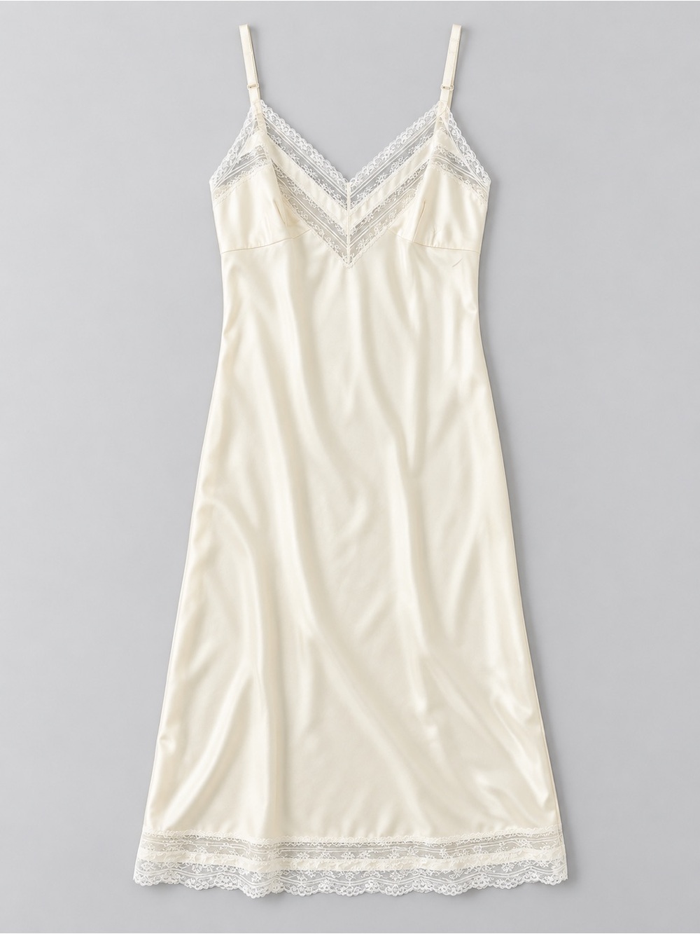 Vintage 80s St Michael Lace Bodice Full Slip Dress Ivory Satin Chemise 36" M